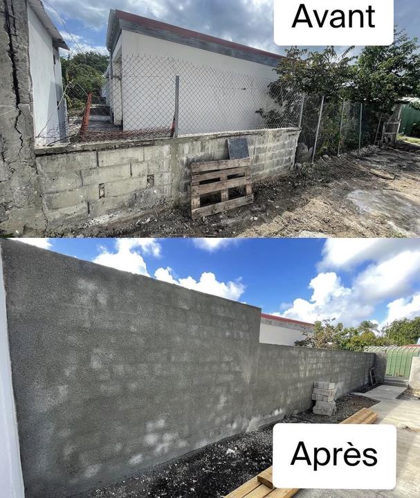 Mur de clôture rénové, avant et après, par SL CONCEPT BTP